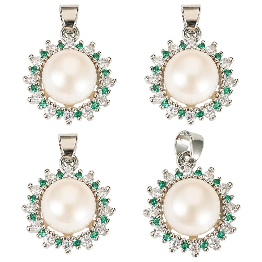 9149 4 Pcs Natural Pearl Pendants for Jewelry Making, Platinum Crystal